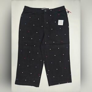 NWT Croft & Barrow sz 12 Capri Slimming Stretch BLACK Color POLKA DOTS Shorts